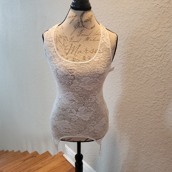 Frederick's of Hollywood Other - NWT White Lace Bodysuit Chemise with Garters